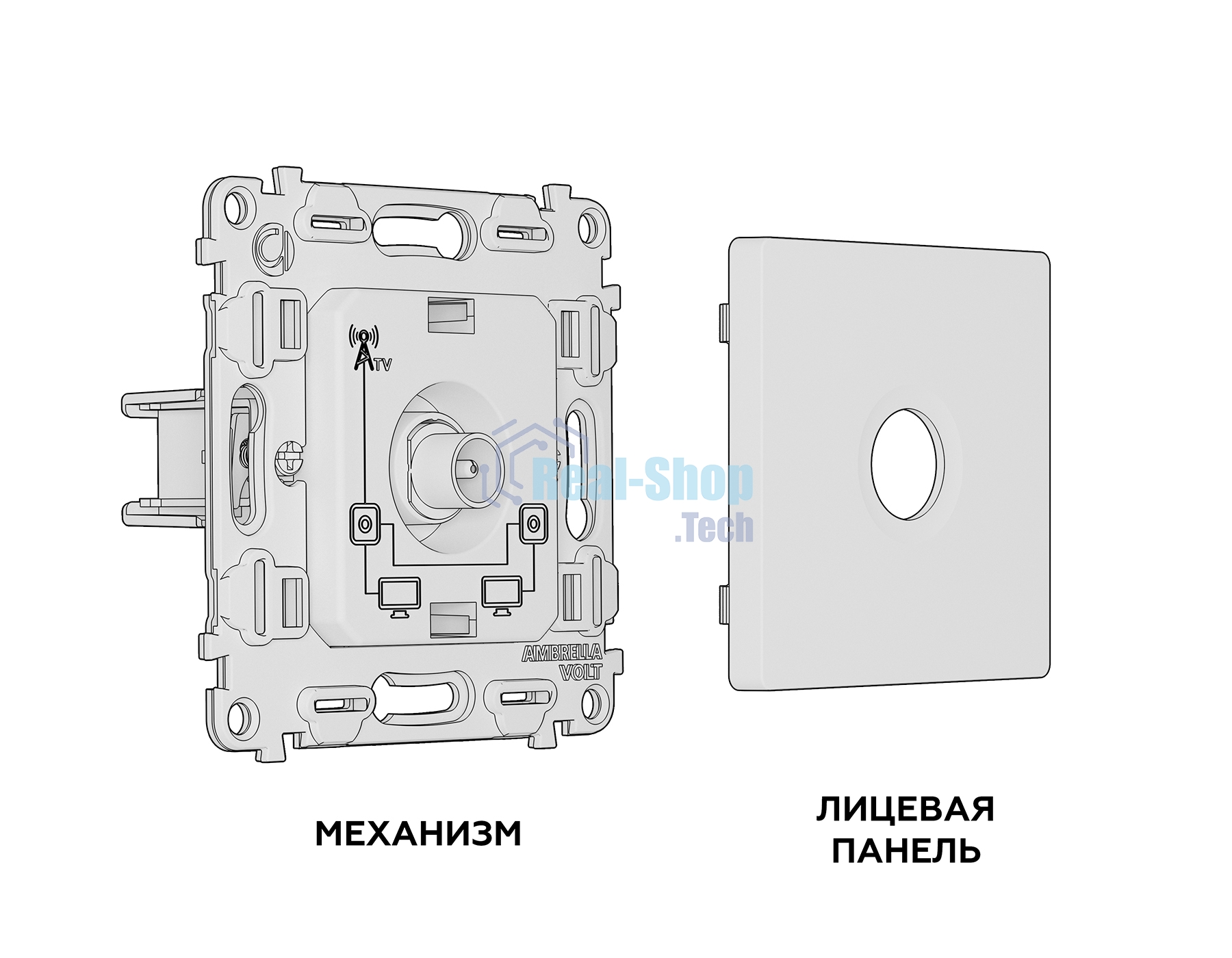 Комплект механизма TV розетки проходной ALFA Сталь матовый 5-1000 MHz 4dB QUANT (AP5130, VM211) MA513030