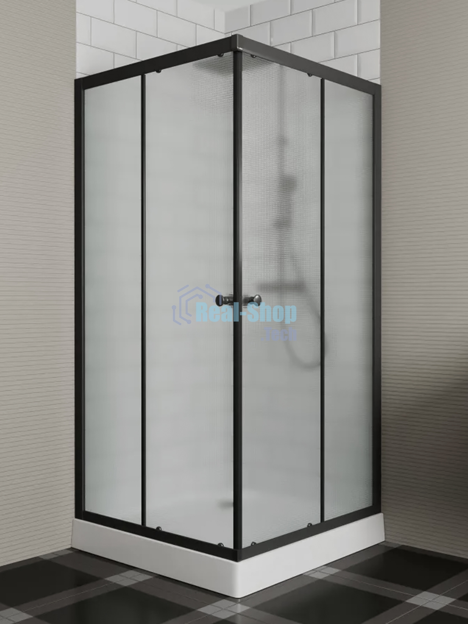 Душевой уголок BAU Stil Hit Black с поддоном 90x90х195, рифленое закаленное стекло, черный профиль