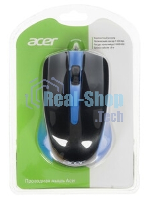 Мышь проводная Acer OMW011 черный/синий, 1200 dpi, USB, кнопки - 3
