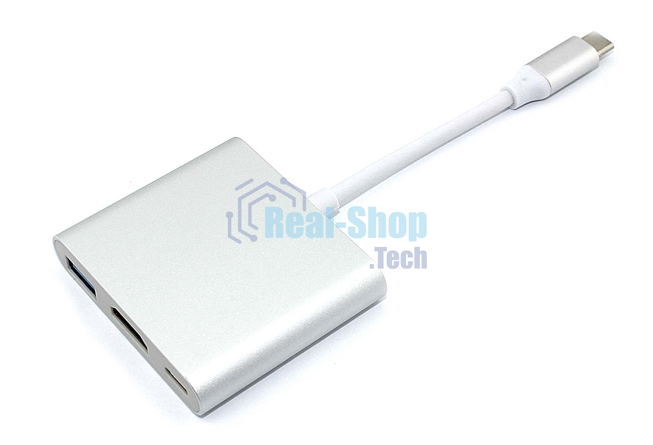 Адаптер Type-C на USB, HDMI 4K Type-С для MacBook, серебро