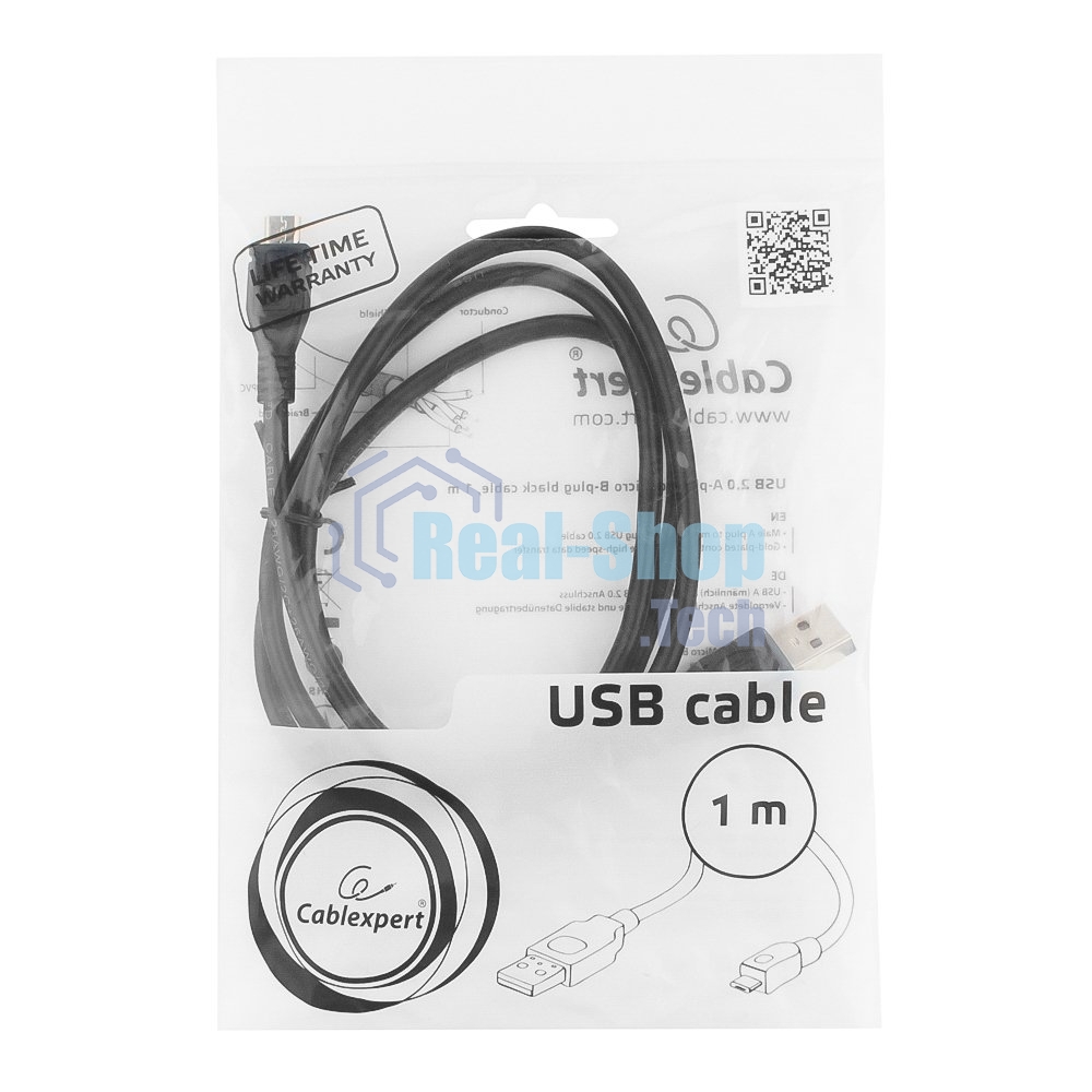 Кабель USB2.0 Pro Cablexpert CCP-mUSB2-AMBM-1M, AM/microBM 5P, 1м, экран, черный, пакет