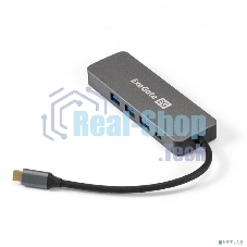 USB-концентратор ExeGate DUB-31C/PD/H (кабель-адаптер USB Type-C --> 3xUSB3.0 + PD 60W + HDMI 4K@30Hz, Plug&Play, серый)