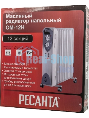 Обогреватель масляный Ресанта ОМ-12Н (11 секций) белый, 2500 Вт, 25 м2, термостат