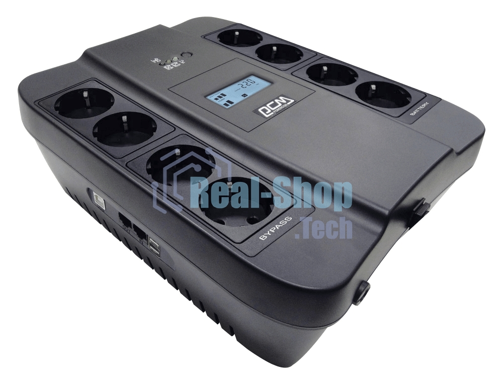 Источник бесперебойного питания Powercom Back-UPS SPIDER, Line-Interactive, LCD, AVR, 1100VA/605W, Schuko, USB, черный (1452054)