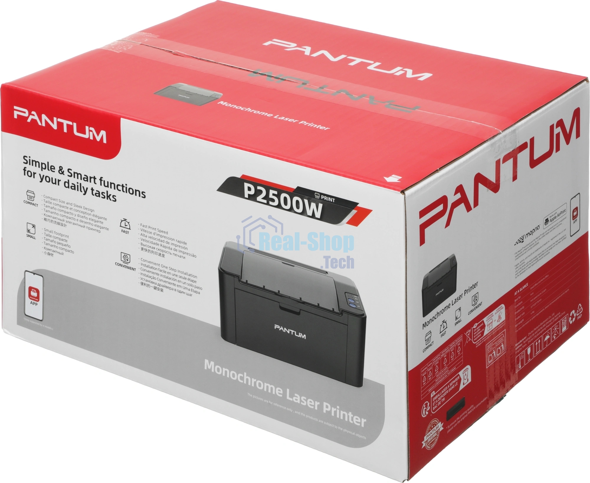 Принтер лазерный Pantum P2500W, А4, ч/б, печ. до 22 стр/мин, 1200x1200 dpi, USB, Wi-Fi