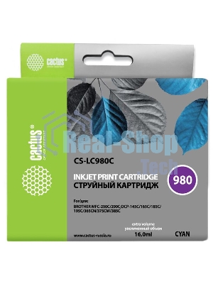 Картридж струйный Cactus CS-LC980C голубой (16 мл) для Brother DCP-145C/165C MFC-250C/290C