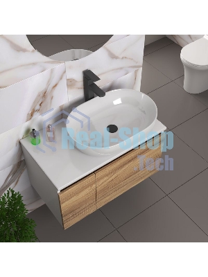 Комплект для ванной, 4 предмета (Тумба подвесная Bau Blackwood 80 + Раковина BAU 59х40 + Смеситель высокий Hotel Black, черный, выпуск черный)