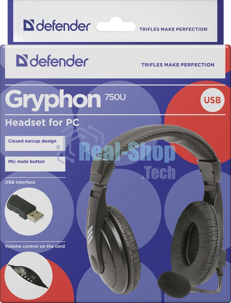 Гарнитура Defender Gryphon 750U чёрный, проводная