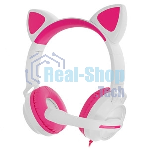 Гарнитура QUMO Game Cat белый/розовый, проводная, USB, подсветка