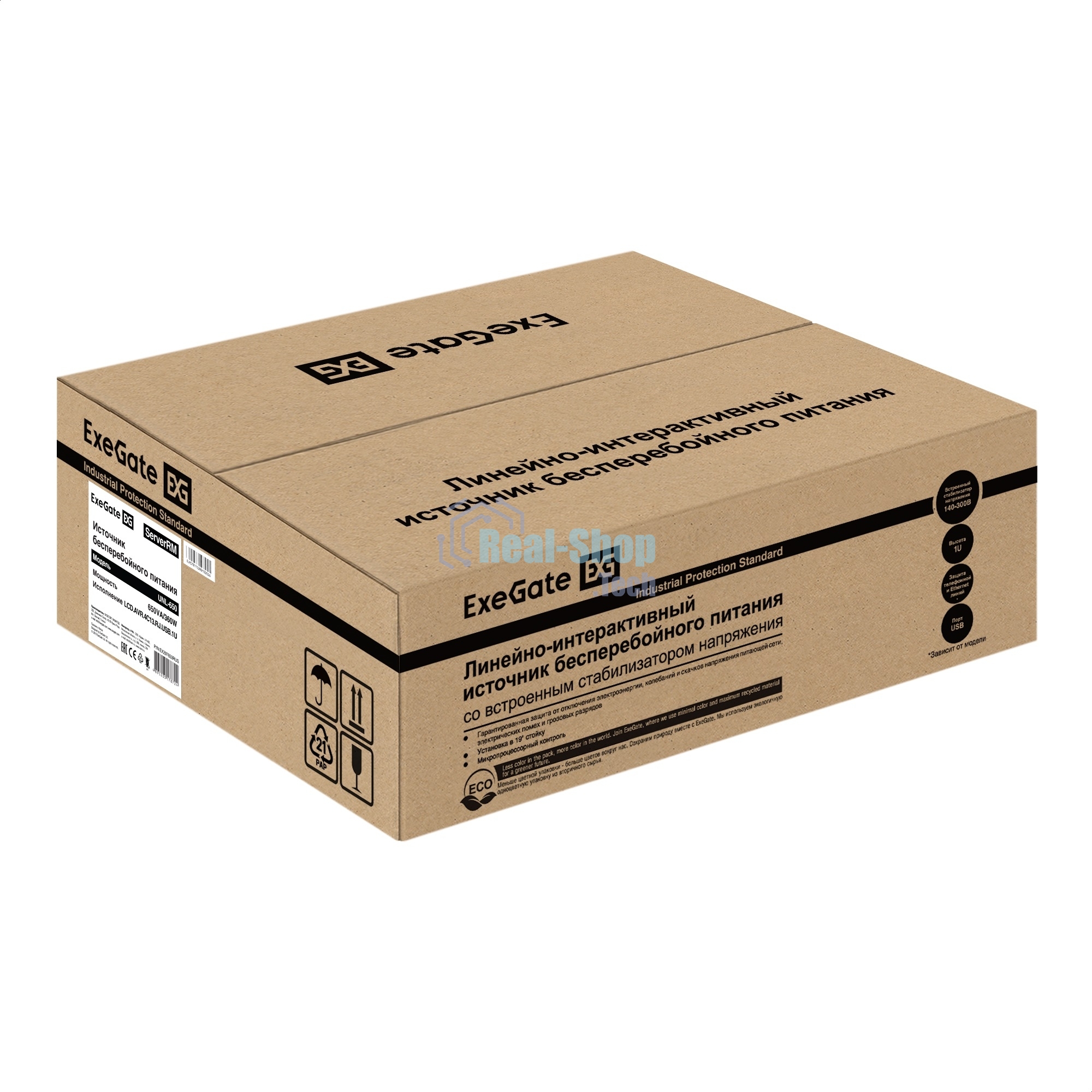 Источник бесперебойного питания ExeGate 1U ServerRM UNL-650.LCD.AVR.4C13.RJ.USB.1U 650VA/360W, LCD, AVR, 4*C13, RJ, USB, 1U, установка в стойку, черный