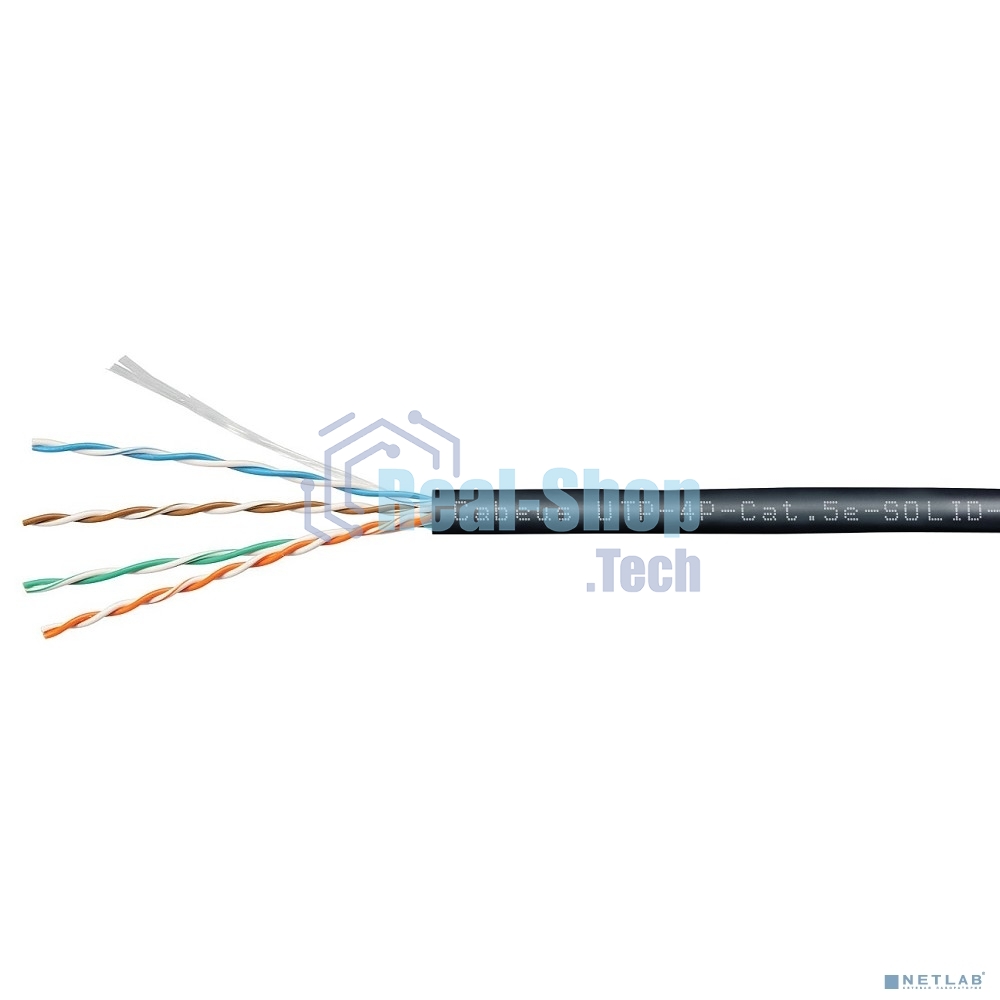 Кабель витая пара Cabeus UTP-4P-Cat.5e-SOLID-OUT-PE-UV U/UTP 5e кат. 4 пары (24 AWG), одножильный, для внешней прокладки, PE-UV (305 м)