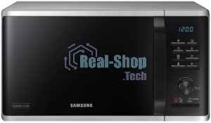 Микроволновая печь Samsung MG23K3515AS/BW серебристый/черный, 23 л, 800 Вт, переключатели - кнопки, поворотный механизм