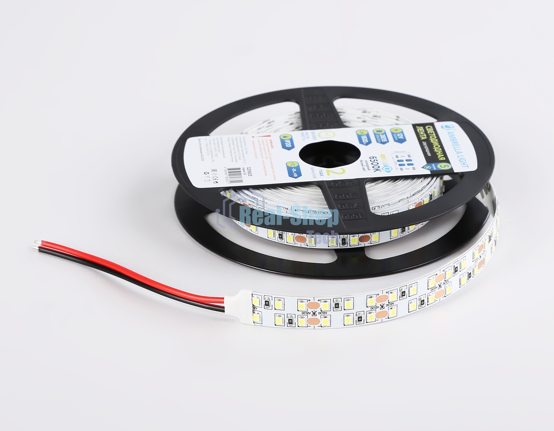 Светодиодная лента Ambrella light GS1603 2835 240Led/ 19.2W m/ 12V IP20 6500K/ 5000*14*1.2mm (2 конт.)