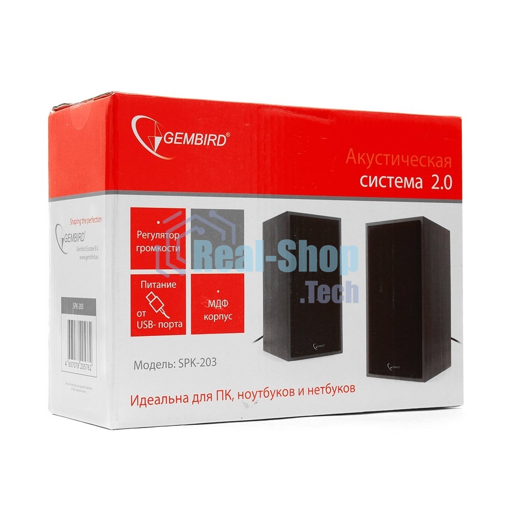 Акустическая система Gembird SPK-203, черный МДФ,2х3 Вт, регулятор громкости, USB