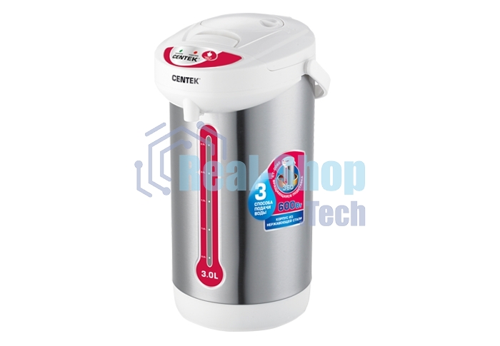 Термопот Centek CT-0080 белый, 3л, 600Вт, 3 способа подачи воды, корпус из нержавеющей стали