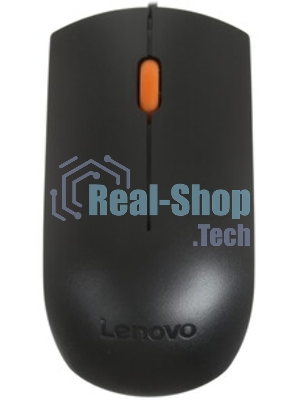 Мышь проводная Lenovo 300 черный, 1600 dpi, USB, кнопки - 3