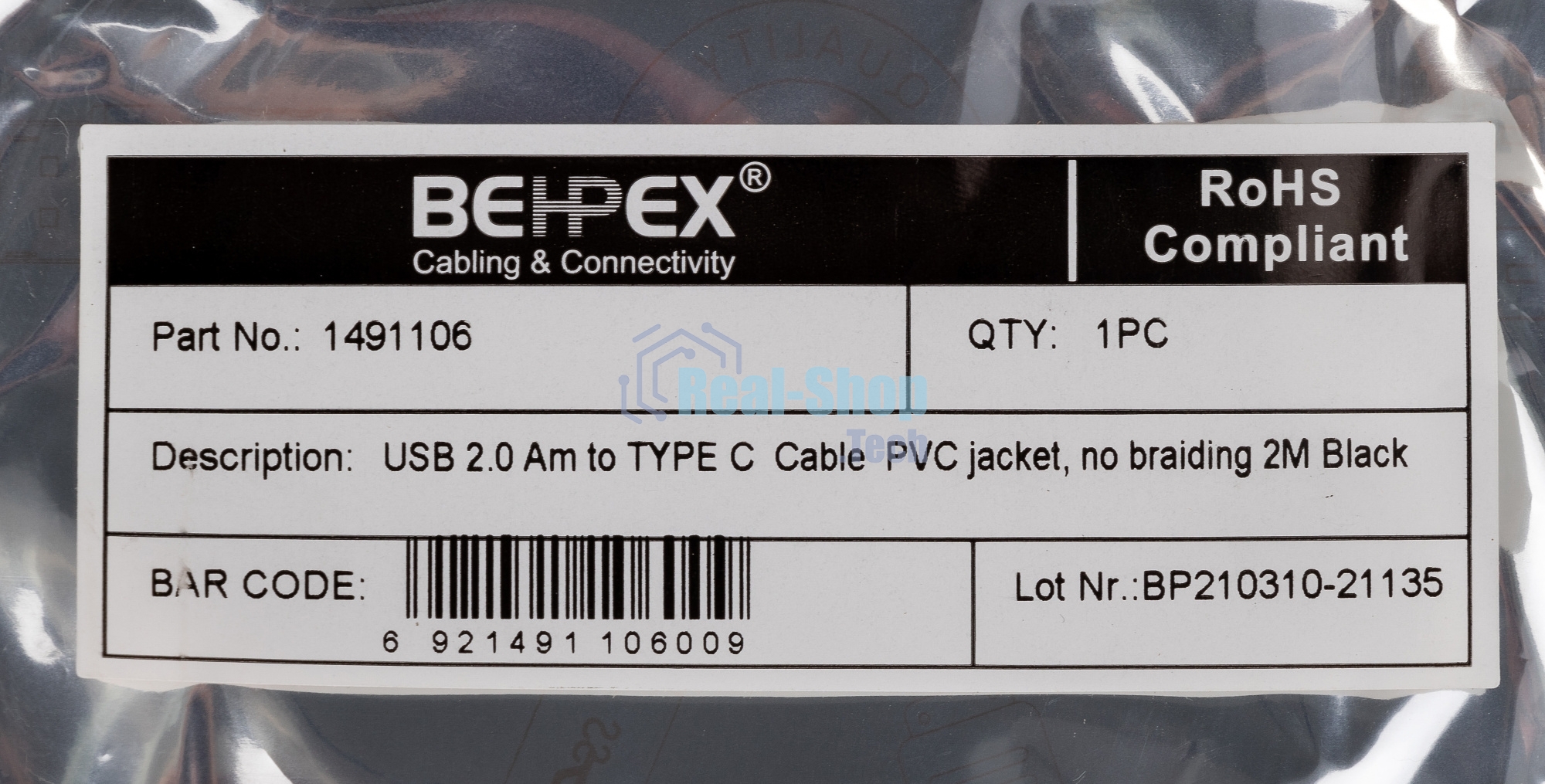 Кабель USB (m)-USB Type-C (m) 2м черный