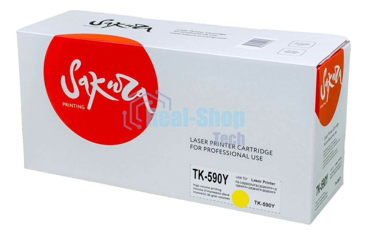 Картридж Sakura TK590Y для Kyocera Mita FS-C2026/C2126MFP, желтый, 5000 к.