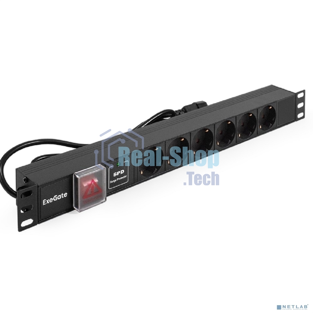 Блок розеток горизонтальный ExeGate ServerPro PDU-19H609 Al-6S-C14-2, 19