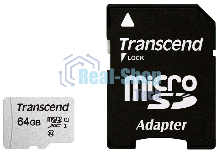 Флеш карта Micro SecureDigital 64Gb Transcend Class 10 TS64GUSD300S-A MicroSDXC Class 10 UHS-I, SD adapter