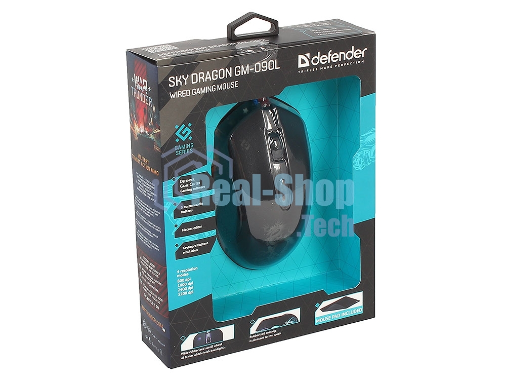 Мышь проводная Defender Sky Dragon GM-090L черный, 3200 dpi, USB, кнопки - 6