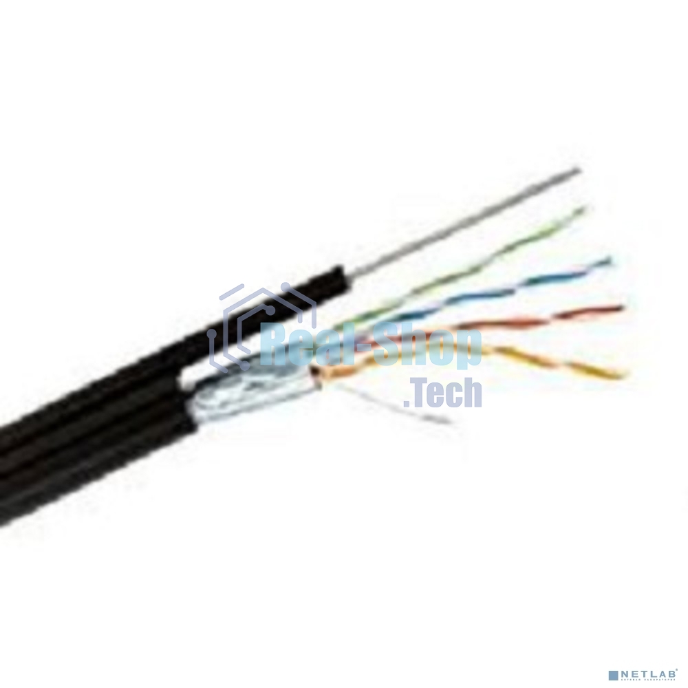 Кабель витая пара Rexant F/UTP, cat.5e, PE, 4PR, 24AWG, внешний, черный, с тросом, 305 м