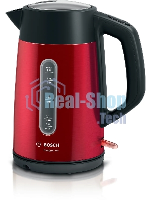 Электрочайник Bosch TWK4P434 красный, 1.7 л, 2400 Вт, скрытый нагревательный элемент