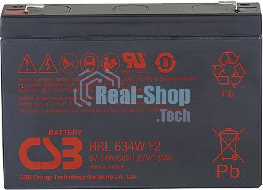 Аккумулятор 6V 9Ah CSB HRL634W (HRL634WF2FR) клеммы F2, огнеупорные
