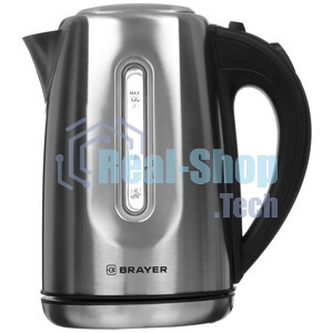 Электрочайник BRAYER BR1014 серебристый, 1.7 л, 2200 Вт, скрытый нагревательный элемент
