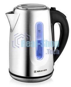 Электрочайник BRAYER BR1014 серебристый, 1.7 л, 2200 Вт, скрытый нагревательный элемент