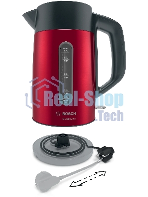 Электрочайник Bosch TWK4P434 красный, 1.7 л, 2400 Вт, скрытый нагревательный элемент