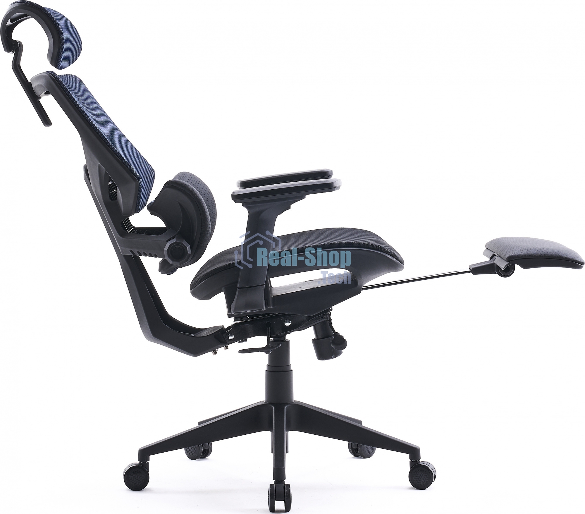 Кресло Cactus CS-CHR-MC01-BLBK синий, сетка, подголовник, подставка для ног