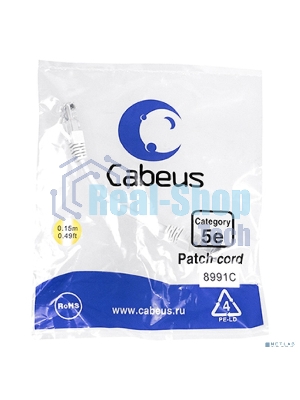 Шнур комм. Cabeus, кат. 5е, неэкр., U/UTP, RJ45/RJ45, LSZH, AWG24, 0.15м, белый