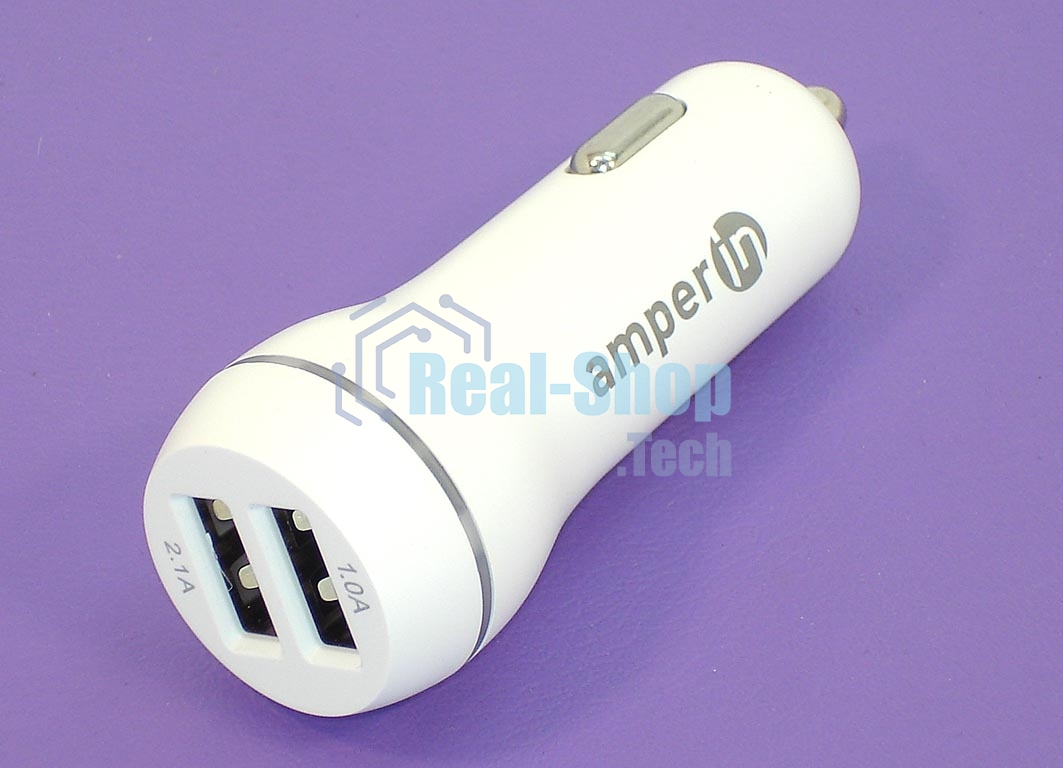 Автомобильное зарядное устройство AMPERIN CCW2USB USB 1 DC 5V/2.1A USB 2 5V/1A белый