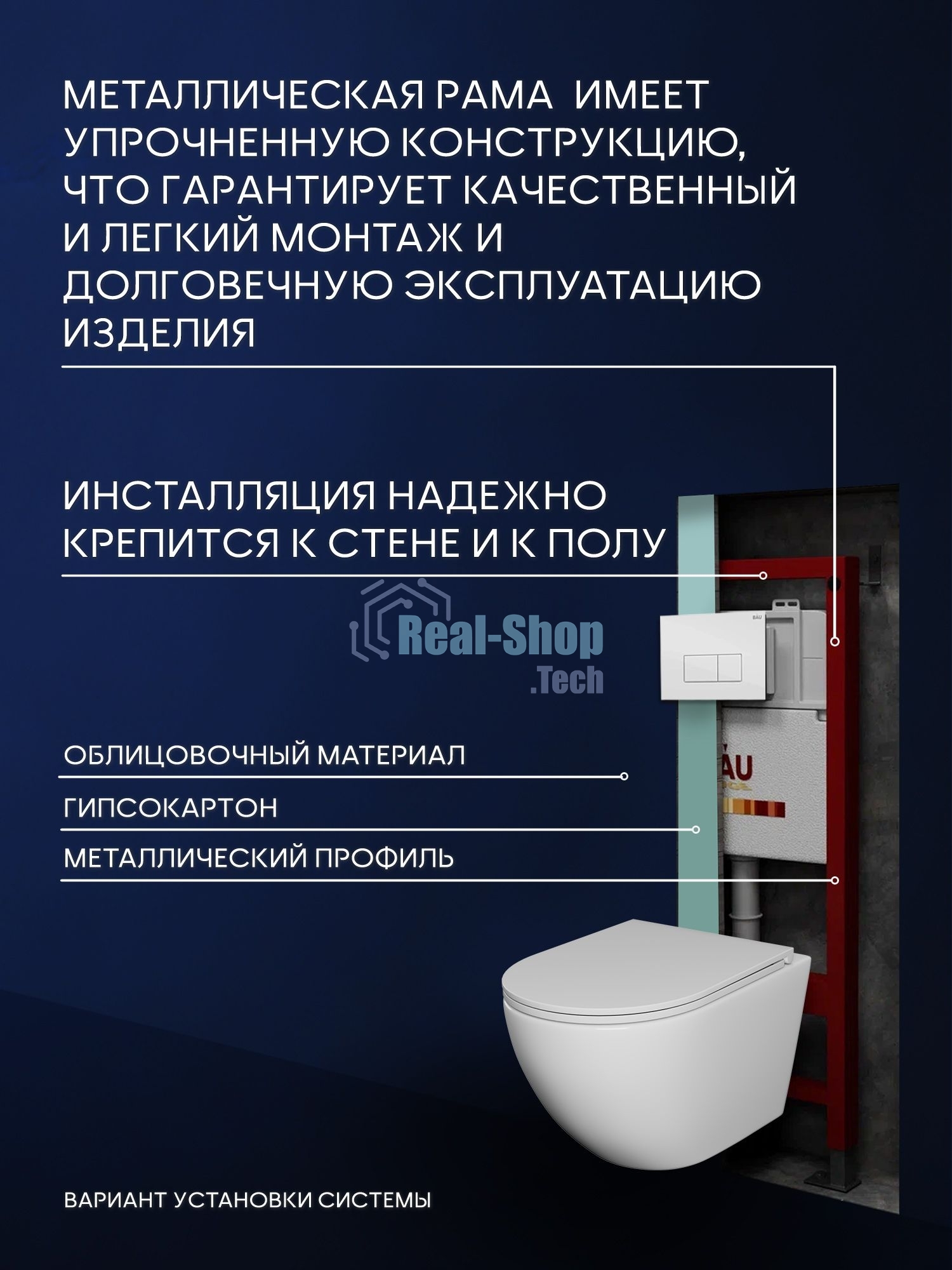 Комплект BAU 6 в 1: инсталляция BAU PRO для подвесного унитаза, унитаз подвесной безободковый торнадо обратного потока Bau Dream 52х36 Hurricane-5, сиденье быстросъемное микролифт, кнопка смыва BAU Hotel , белый глянец