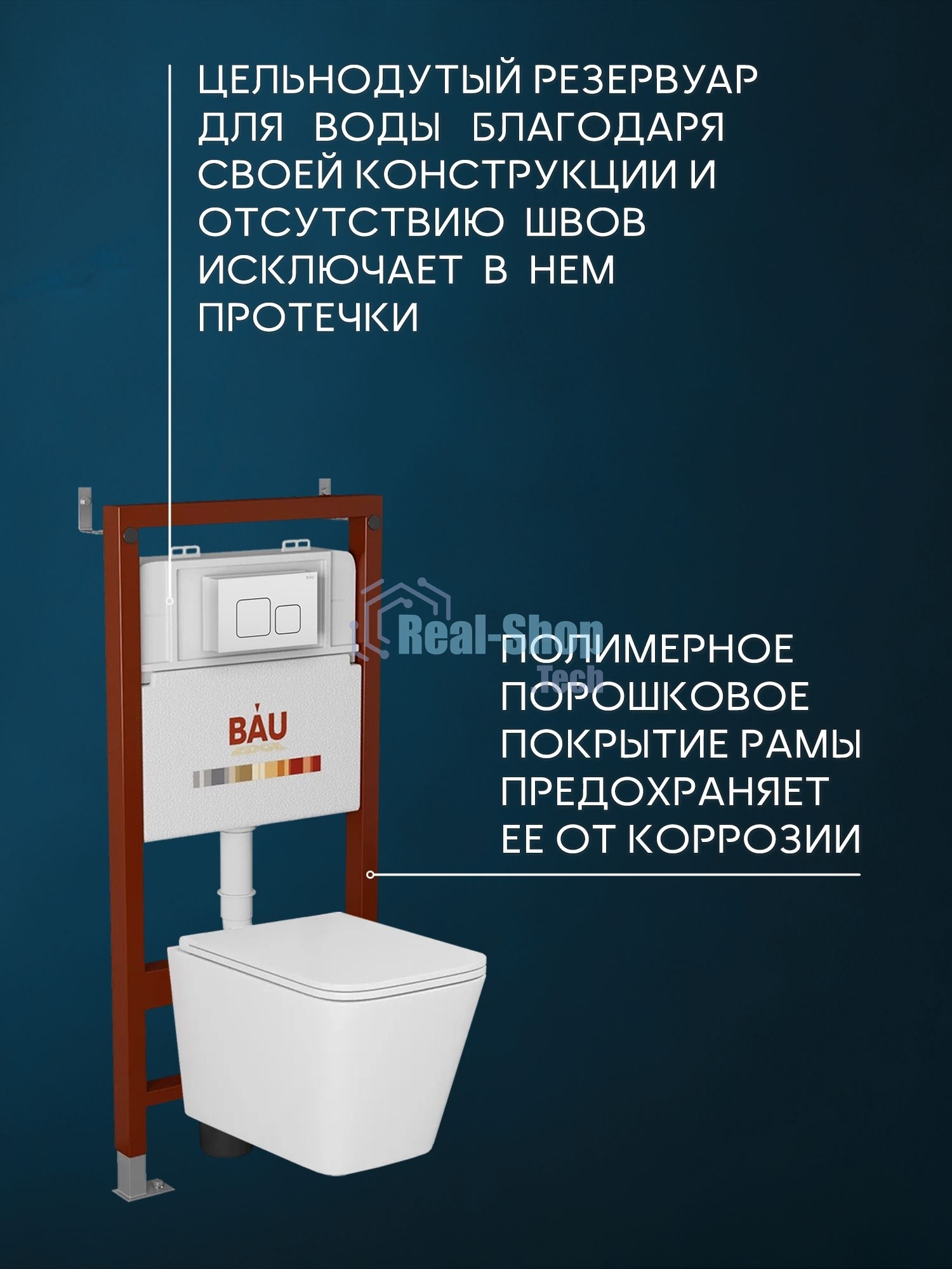 Комплект BAU 6 в 1: инсталляция BAU PRO, унитаз подвесной безободковый вихревой Bau Stil Hurricane, быстросъемное тонкое сиденье дюропласт микролифт, клавиша BAU Soul, белая