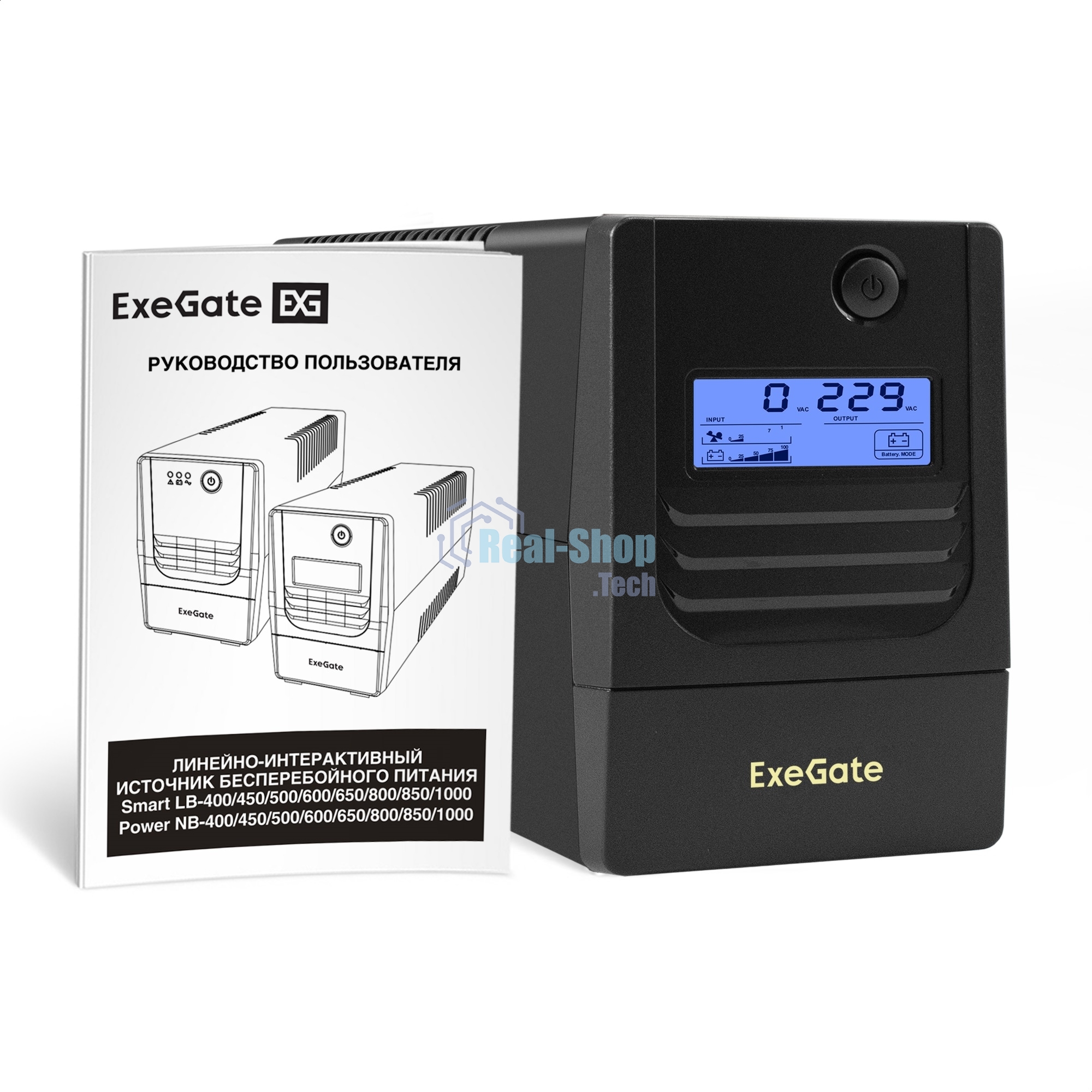 Источник бесперебойного питания ExeGate Smart LB-1000.LCD.AVR.2SH (1000VA/650W, LCD, AVR, 2*Schuko, батарея 12V 9Ah, черный)