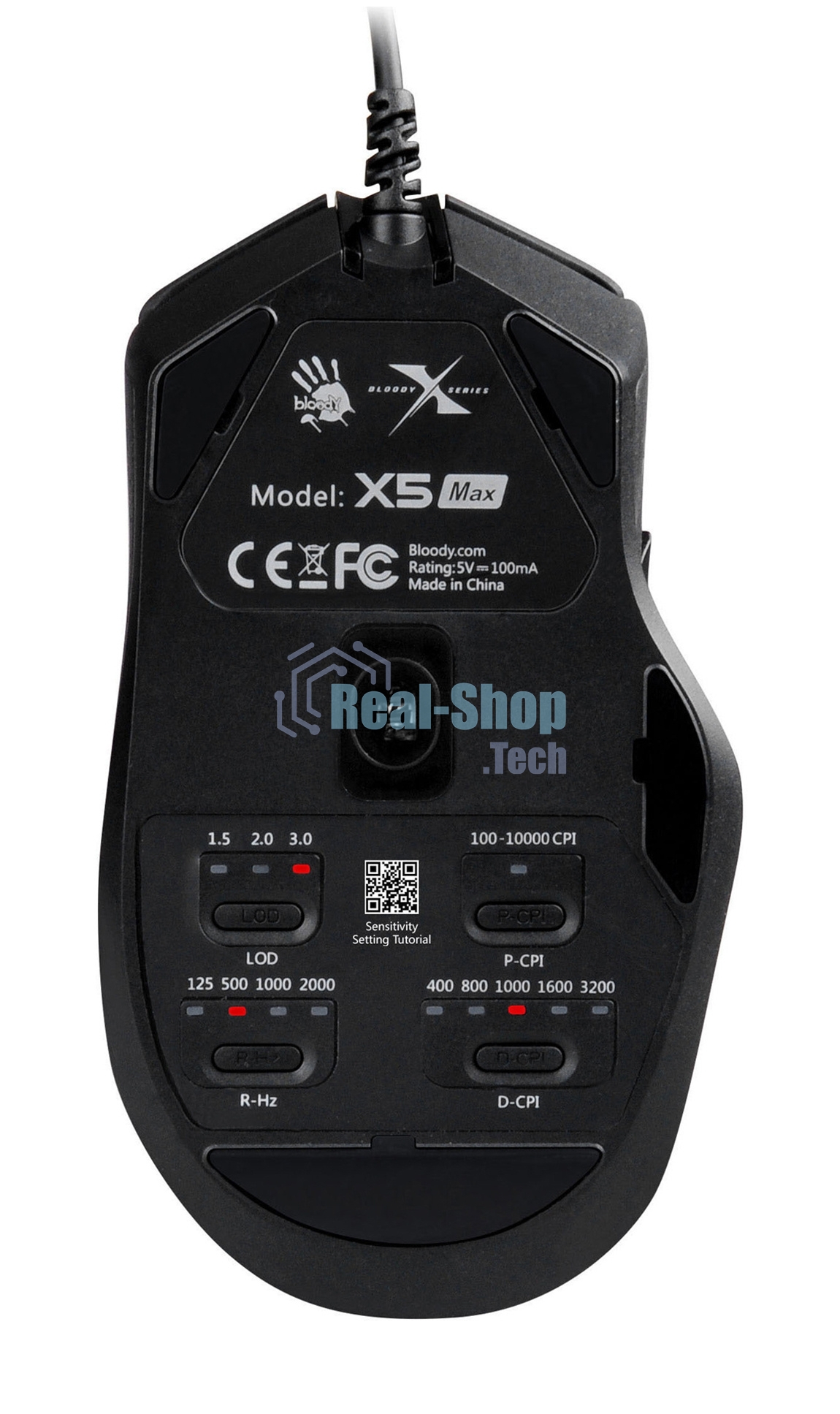 Мышь проводная A4Tech Bloody X5 Max черный, 10000 dpi, USB, кнопки - 9