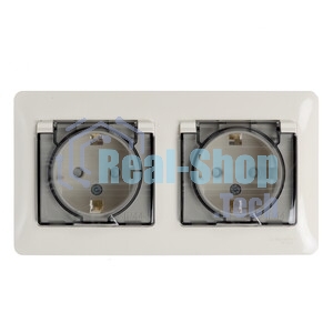 Розетка 2-ая с/з, со шторками, в сборе, IP44 GSL000247 Schneider Electric Glossa Бежевый
