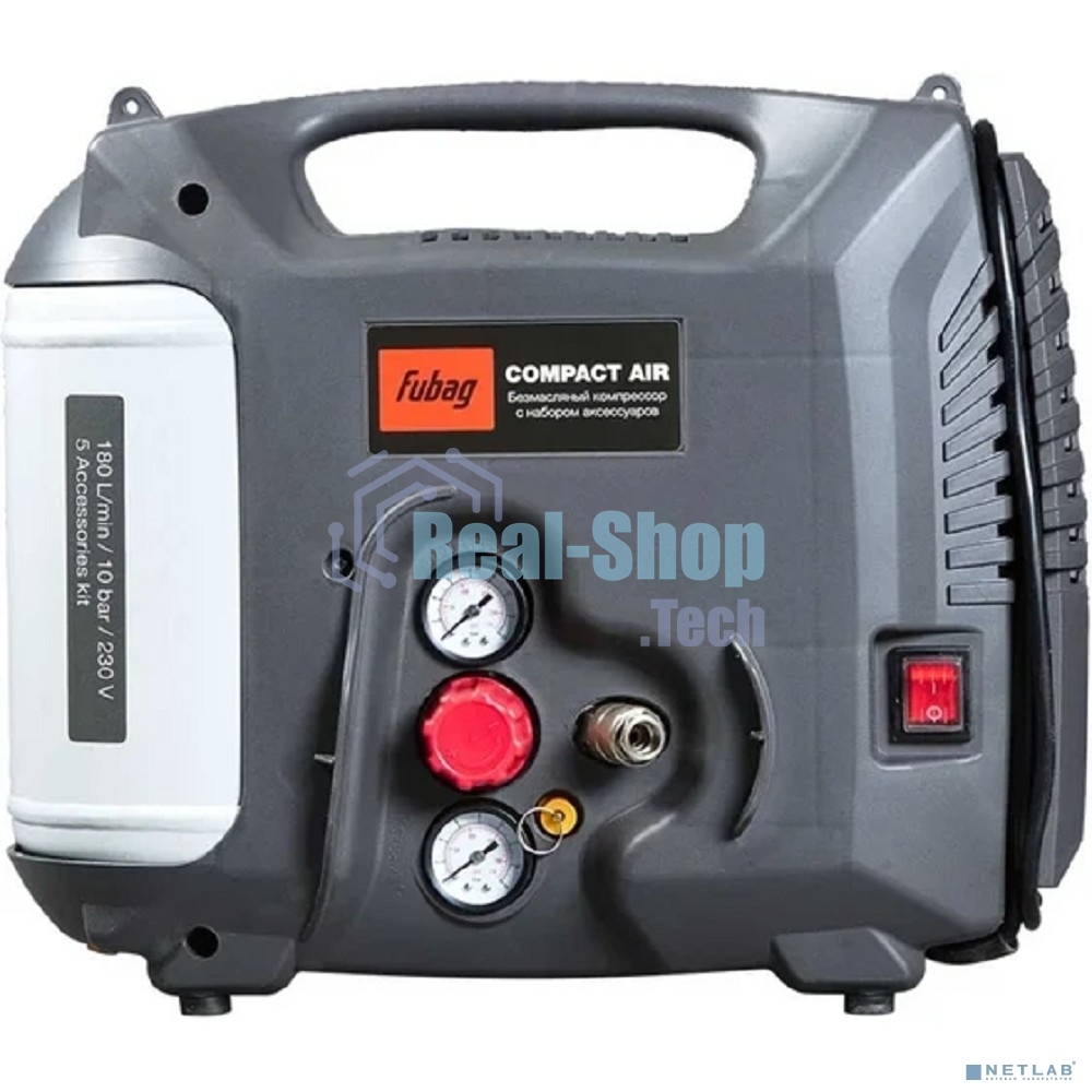 Компрессор FUBAG COMPACT AIR 6412320 ( Ресивер 5 л, Произв-сть 180 л/мин, Давление 10 бар, Мощность 1300 Вт, Напряжение 230/50 В/Гц, Вес 8.4 кг )