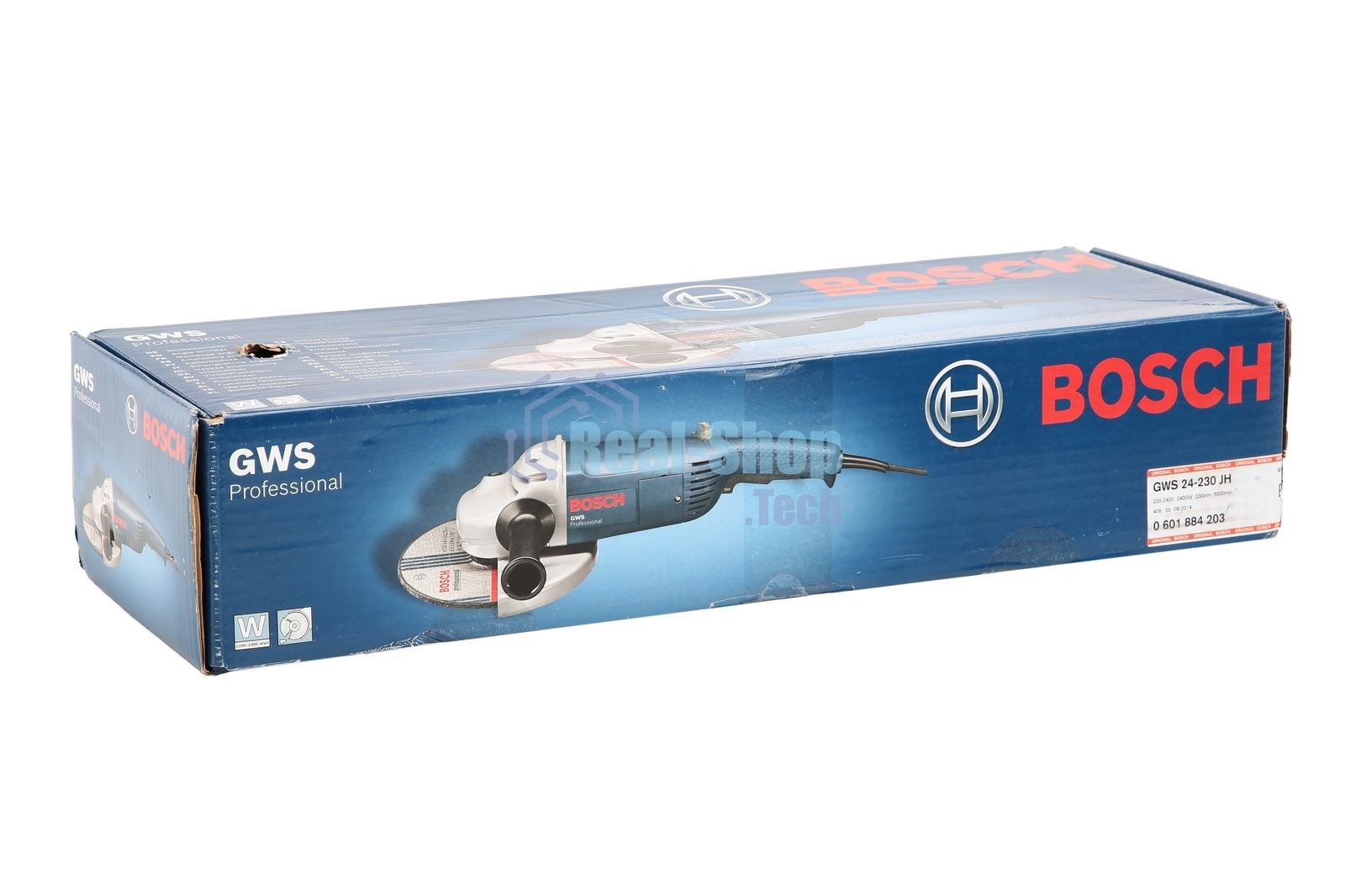 Шлифмашина угловая Bosch GWS 24-230 JH 0601884203 2400Вт, скорость вр.- 6500, д.диска-230, шпиндель-M 14, (Дополнительная рукоятка. Ключ, гайка. Картон)