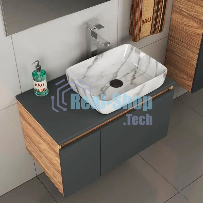Комплект для ванной, 4 предмета (тумба Bau 80, графит + раковина BAU Hotel 51х39 + смеситель Hotel Still, выпуск клик-клак, черный)