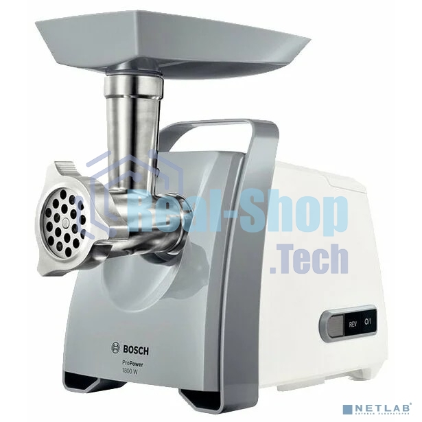 Мясорубка электрическая Bosch MFW 66020 белый/серый, 1800 Вт, 3.0 кг/мин, реверс, защита от перегрузки, насадки - 5