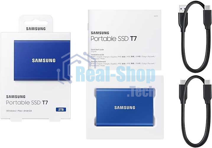 Внешний SSD Samsung T7, 2TB, USB 3.2 Gen 2 Type-C, R/W 1050/1000, синий