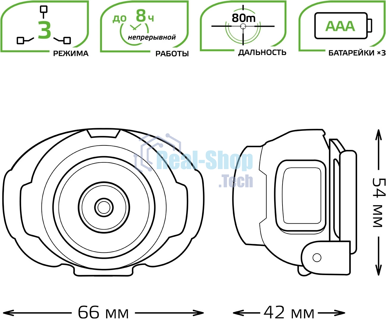 Фонарь налобный Gauss GFL303 4W 230lm 3xAAA LED 1/12/60