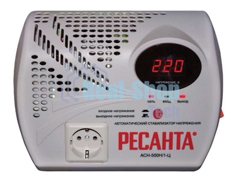 Стабилизатор напряжения Ресанта АСН- 500 Н/1-Ц 63/6/9 Стабилизатор 220В±8%, Габариты 260х200х110, Вес 2,6кг