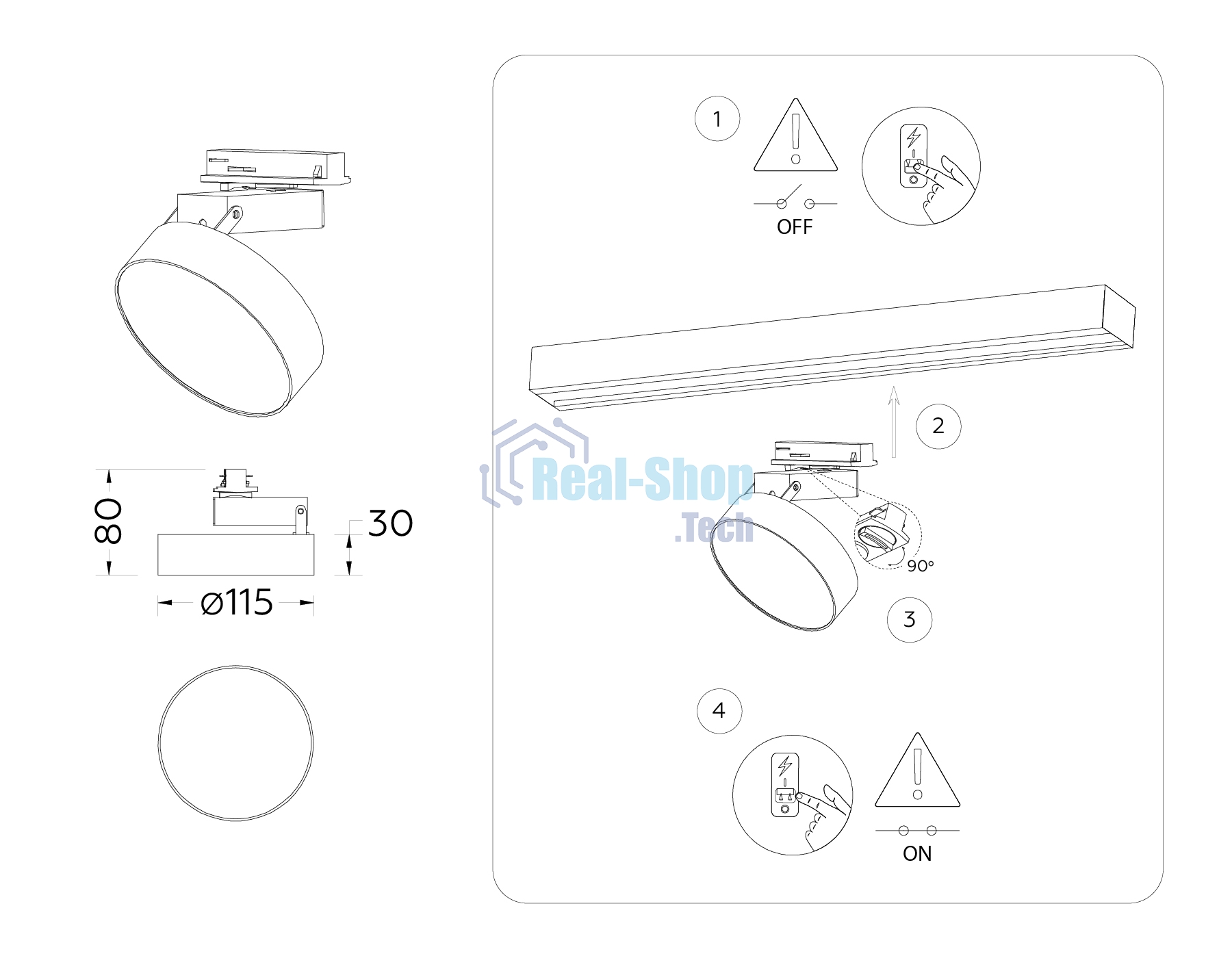 Трековый однофазный светодиодный светильник Ambrella light GL6842 BK черный LED 15W 4200K D115*80