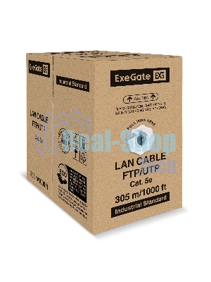Кабель ExeGate FUTP4-C5e-CU-S24-IN-PVC-GY-305-FLUKE FTP 4 пары кат.5e медь, 0.52мм (24AWG), FLUKE® test pass, экран, 305м, серый, PVC