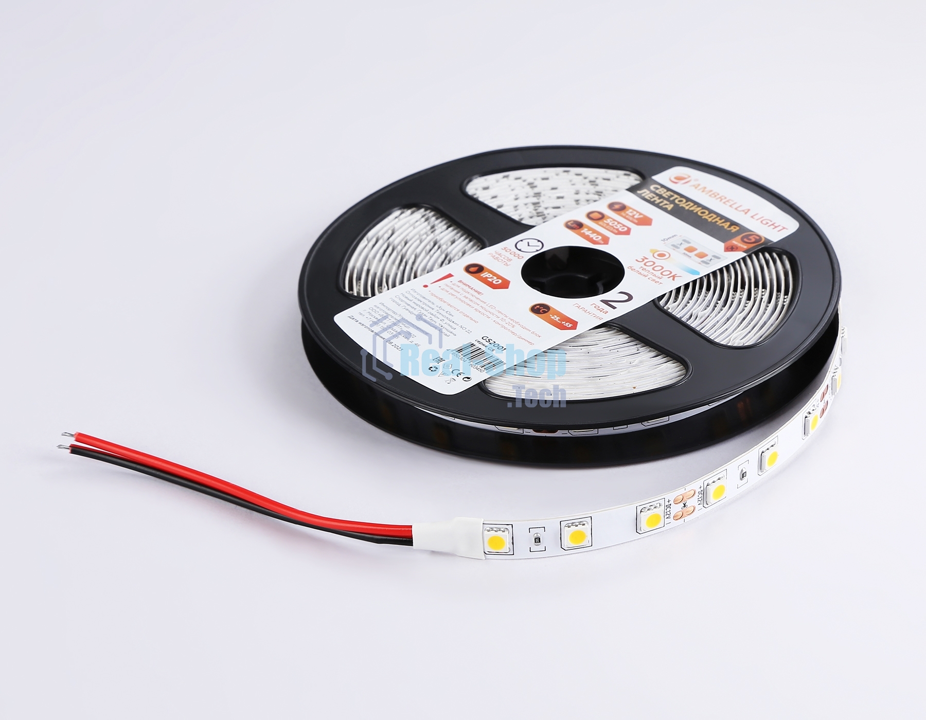 Светодиодная лента Ambrella light GS2001 5050 60Led/ 14.4W m/ 12V IP20 3000K/ 5000*10*1.87mm (2 конт.)