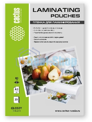 Пленка для ламинирования Cactus 80мкм A3 (25шт) глянцевая 303x426мм CS-LPGА38025